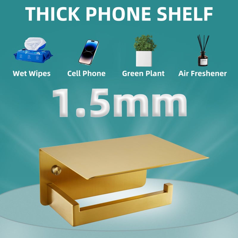 APLusee حامل ورق التواليت مع رف باللون الذهبي المصقول، APLusee SUS 304 الفولاذ المقاوم للصدأ ملحقات الحمام الحديثة موزع تخزين لفات المناديل - Image 4